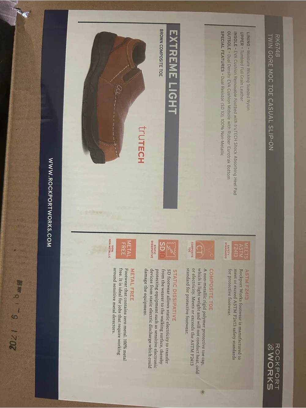 Rockport Tan Leather Steel Toed Slip-On Loafers Size 9M